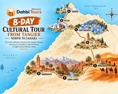 8-Day Cultural Tour from Tangier to Marrakech via sahara desert